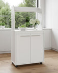 25" White Wood Rolling Kitchen Cart With Storage