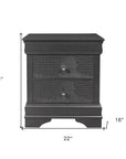 24" Gray Wood Shagreen Two Drawer Nightstand