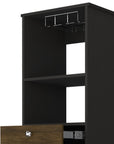 18" Black Wood and Solid Wood Bar Cabinet With Two Drawers