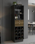 18" Black Wood and Solid Wood Bar Cabinet With Two Drawers