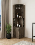 18" Dark Brown Wood Corner Bar Cabinet With Two Doors