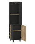 18" Black and Natural Wood Corner Bar Cabinet With Single Door
