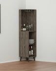 73" Dark Brown Wood Corner Bar Cabinet With One Drawer