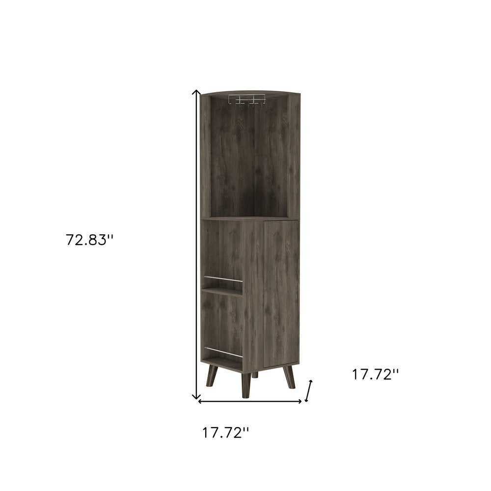 73" Dark Brown Wood Corner Bar Cabinet With One Drawer