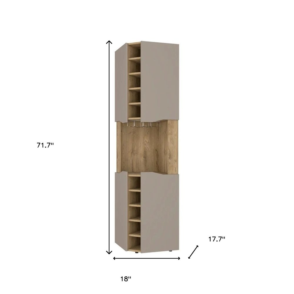 72" Brown and Taupe Wood Corner Bar Cabinet With Four Doors