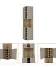 72" Brown and Taupe Wood Corner Bar Cabinet With Four Doors
