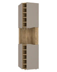 72" Brown and Taupe Wood Corner Bar Cabinet With Four Doors