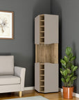 72" Brown and Taupe Wood Corner Bar Cabinet With Four Doors