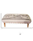 38" Cream Wool And Brown Ottoman