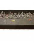 38" Gray Wool and Brown Ottoman