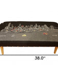 38" Gray Wool and Brown Ottoman