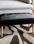 38" Gray Wool and Brown Ottoman