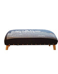 38" Gray Wool and Brown Ottoman