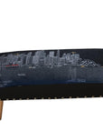 38" Gray Wool and Brown Ottoman