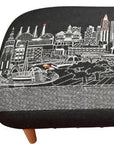 38" Black Wool and Brown Ottoman
