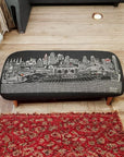 38" Black Wool and Brown Ottoman