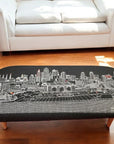 38" Black Wool and Brown Ottoman