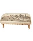 38" Cream Wool and Brown Ottoman