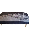 38" Gray Wool and Brown Ottoman