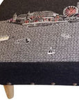 38" Gray Wool and Brown Ottoman