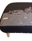 38" Gray Wool and Brown Ottoman