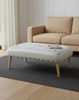38" Cream And Natural Boston Daytime Skyline Embroidered Ottoman