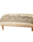 38" Cream Wool and Brown Ottoman