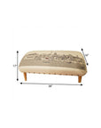 38" Cream Wool and Brown Ottoman
