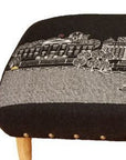 38" Gray Wool and Brown Ottoman