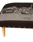 38" Gray Wool and Brown Ottoman