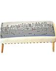 38" Cream Wool and Brown Ottoman