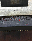 38" Gray Wool and Brown Ottoman
