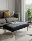 38" Gray Wool and Brown Ottoman