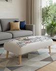 38" Cream Wool and Brown Ottoman