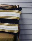 18" X 18" Black And Yellow Zippered Striped Indoor Outdoor Throw Pillow