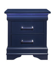24" Blue Wood Lighted Two Drawer Nightstand