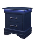 24" Blue Wood Lighted Two Drawer Nightstand