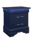 24" Blue Wood Lighted Two Drawer Nightstand