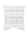 24" White Wood Lighted Two Drawer Nightstand