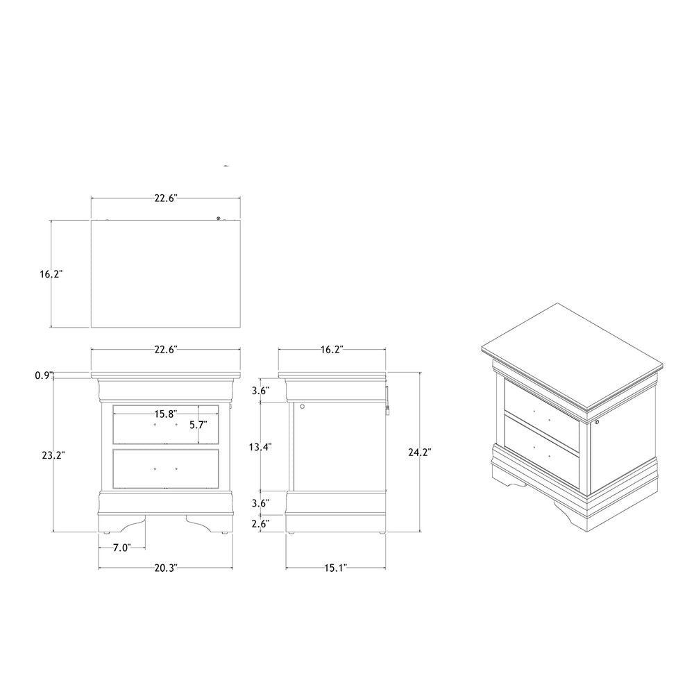 24" White Wood Lighted Two Drawer Nightstand
