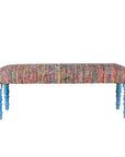 47" Blue and Orange Fabric And Viscose and Solid Wood Upholstered Distressed Bench