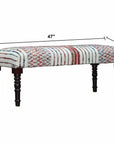 47" Ivory Red and Pink Black Leg Chevron Stripe Upholstered Bench