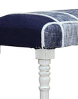 47" Blue And Gray Textural White Leg Upholstered Bench