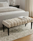 47" Cream Textural Boho Stripe Black Leg Upholstered Bench