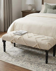 47" Cream and Black Cotton Upholstered Geometric Bench