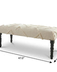 47" Cream and Black Cotton Upholstered Geometric Bench