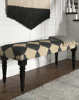 47" Tan And Black Black Leg Checkered Upholstered Bench