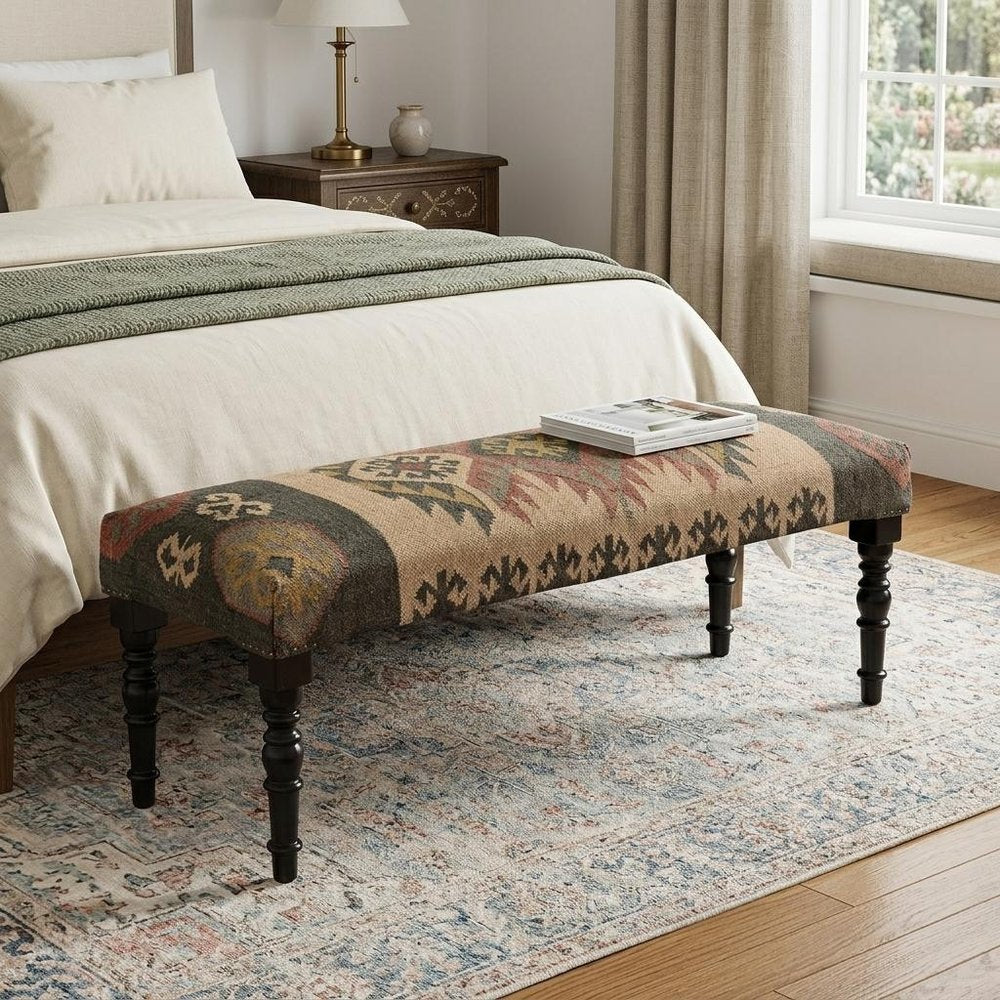 47" Shades of Brown Black Leg Southwest Upholstered Bench - Manor Editions