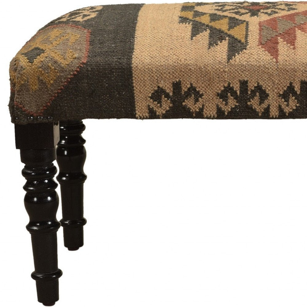 47" Shades of Brown Black Leg Southwest Upholstered Bench - Manor Editions