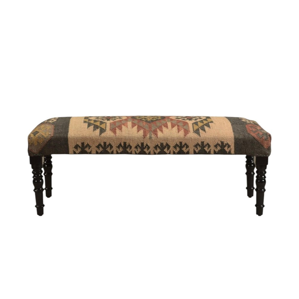 47" Shades of Brown Black Leg Southwest Upholstered Bench - Manor Editions